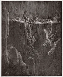 The Divine Comedy, Purgatorio, Canto 25: Virgil and Dante ascend to the seventh circle through flames - by Dante Alighieri - Illustration by Gustave Dore