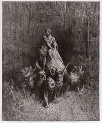 The Divine Comedy, Purgatorio, Canto 32: The giant and the harlot in the chariot - Illustration by Gustave Dore