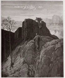 The Divine Comedy, Purgatorio, Canto 4: Virgil leads Dante up the rugged mountainside (Illustration by Gustave Dore)