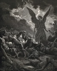 The Holy Bible. 1866. Sennacherib (705-681 BC). King of Assyria (705-681 BC). Angel of Yahweh of the Army of Sennacherib. Engraving