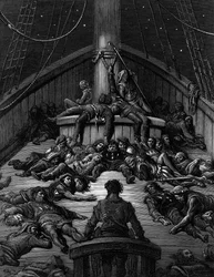 The Mariner gazes on his dead companions and laments the curse of his survival while all his fellow sailors have died, scene from 