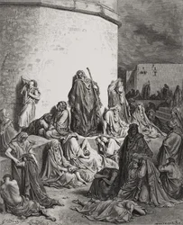 The People Mourning over the Ruins of Jerusalem, Lamentations 1:1-2 illustration from Dore