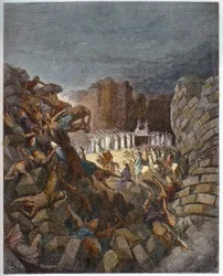 The Fall of the Walls of Jericho - Engraving in “The Illustrated Bible” by Gustave Doré (1832-1883) - Engraving from “The Doré Bible”