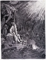 The last judgment will end your torment... Plate XII - Illustration by Gustave Dore (1832-1883), for La legende du jeif wandering by Pierre Dupont, edition Librairie du magasin picturesque, Paris 1862