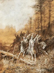 The march of knights, illustration for series of poems, Idylls of King