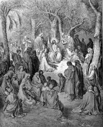 The Sermon on the Mount: Jesus Christ Preaches Before All His Disciples. Illustration of the Bible (New Testament)