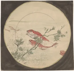 Design for a Plate with Red, Upward-Swimming Fish