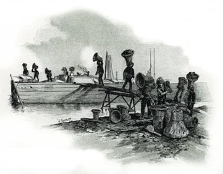 Coal unloaders at the forges of Ivry-sur-Seine, drawing by Gustave Fraipont (1849-1923) after Saint-Juirs