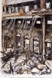 Firefighters working in the ruins of the room of the opera comique de Paris following the fire, by Fraipont