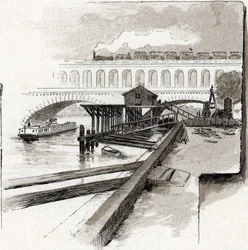 View of the viaduct bridge of Point du Jour district, Boulogne Billancourt from Saint-Juirs