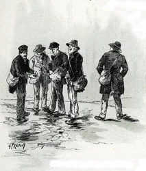 Street Merchants of Cigar and Cigarette Tips, Maubert District, Paris. Drawing by Gustave Fraipont from 
