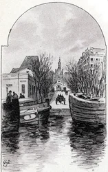 View of the Hospital Saint-Louis in Paris from Canal Saint-Martin, Paris. Drawing by Gustave Fraipont from 