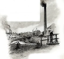View of the Dry Riverbed of Canal Saint-Martin During the Cleaning Period. Drawing by Gustave Fraipont from 
