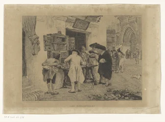 Men Gathered Around the Display of a Bookseller (title: Les Bibliophiles)