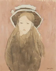 Little girl wearing large hat
