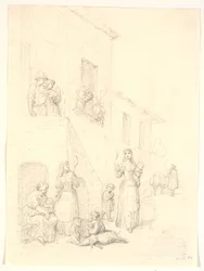 Women and Children Outside an Italian House