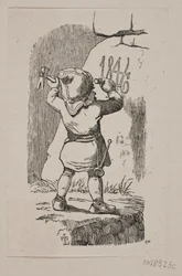 A Gnome Carving the Year 1846 into a Rock