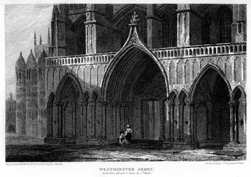 North porch with part of the Henry VII Chapel, Westminster Abbey, London, 1815