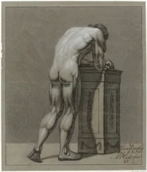 Standing Male Nude, Bent Over a Block, Seen from the Back