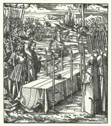 Archduke Maximilian of Austria beside the coffin of the assassinated Louis de Bourbon, Prince-Bishop of Liege