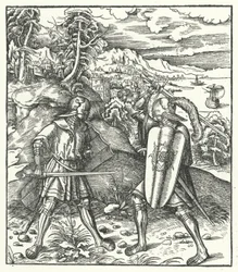 Archduke Maximilian of Austria in armour fighting with a sword