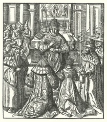 The Holy Roman Emperor Frederick III and the Empress Eleanor receiving Holy Communion from the Pope