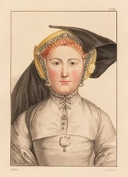 Portrait of unknown woman from the court of King Henry VIII (engraving)