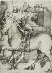 A Groom Bridling a Horse