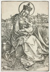 Madonna and Child on a Grassy Bench