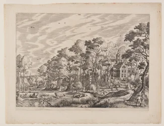 View of a Village with a Castle to the Right, plate 1 from Landscapes with Views of Villages