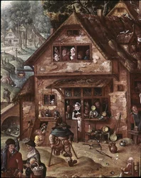 View of the Village with Burlesque Scenes (detail)