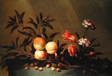 Still Life of Peaches and Flowers