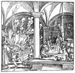 The Questioning, illustration from a book by Cicero Teutsch, Augsbourg, 1533
