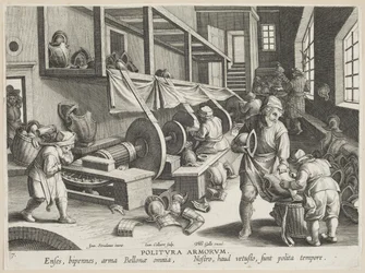 Polishing Arms, plate 17 from the series Nova Reperta (Modern Discoveries) c.1588 (engraving on laid paper)