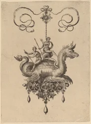 Design for a Pendant with a Sea-Monster Carrying Neptune on an Urn Flanked by a River-God with an Oar