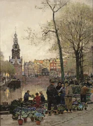 Flowermarket in Amsterdam, the Munt Beyond