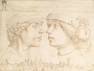 Portraits of Two Youths, a Dwarf and a Townscape