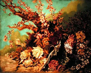 Floral Arrangement with Blossom Branches and Peonies