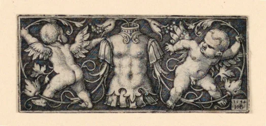 Frieze with Cuirass at Center, Flanked by Two Genii