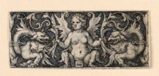 Frieze with Winged Female Figure and Two Grotesque Roosters