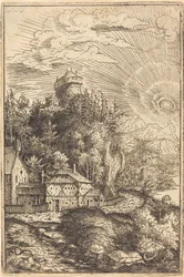 Landscape with a Castle and Radiating Sun