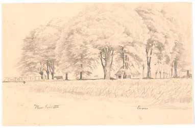 Landscape at Esrom, with a Stream and a Bridge in the Foreground, Tall Trees and a House in the Background