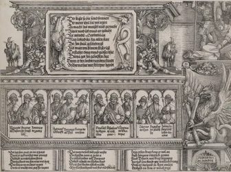 The Upper Section of the Left Portal, with the Inscription on a Lion Skin, a Frieze with B...