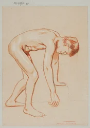 Nude of a Young Man Bent Forward, Seen in Profile