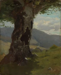 Old Tree Trunk with View into the Valley
