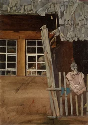 Farmhouse Corner with Garden Fence and Chicken