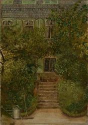 Garden of a Country House with Watering Can and Rake