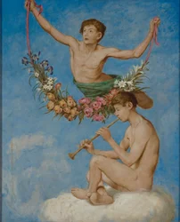 May (two youthful genii with flowers)