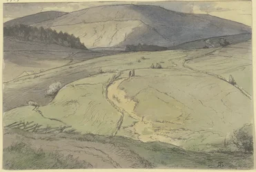 Black Forest Landscape, View across Hilly Meadows towards Higher Mountains