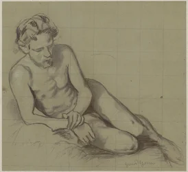 Study of a nude man lying on his right side